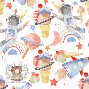 Viaje espacial Patrón sin costuras Helado Patrón de repetición sin costuras para tela lindo espacio sin costuras patrón de luna y estrellas cohete papel digital
