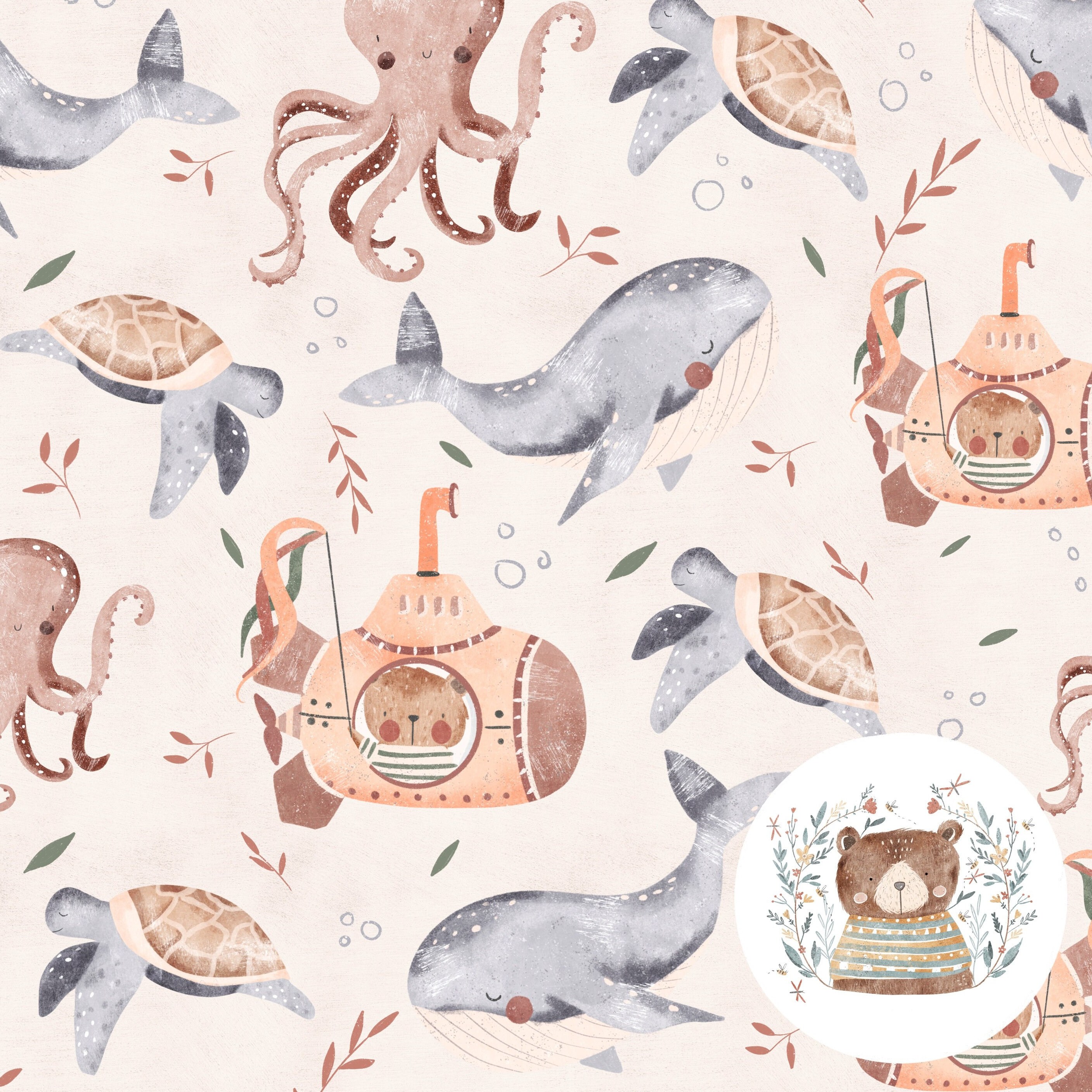 Underwater Seamless Pattern Sea Animal Seamless Digital Paper Under the ...