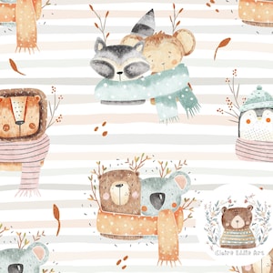 Herbst Seamless Pattern New Baby Seamless Digital Paper Waschbär Scrapbook Papier Seamless Lion Rapport Muster für Stoff Bär Sublimation Kinder