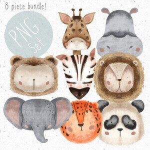 8 PNG dla sublimacji Safari Clipart Jungle PNG bundle Uroczy lew Clipart Uroczy Panda png Pobierz motyw dżungli Małe zwierzęta clipart Safari