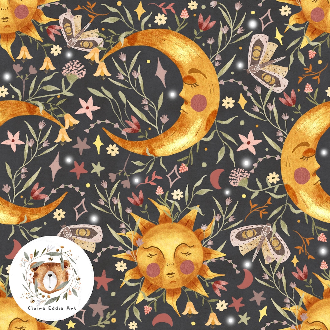 Moon & Sun Seamless Pattern Astrology Digital Paper Celestial Repeat ...