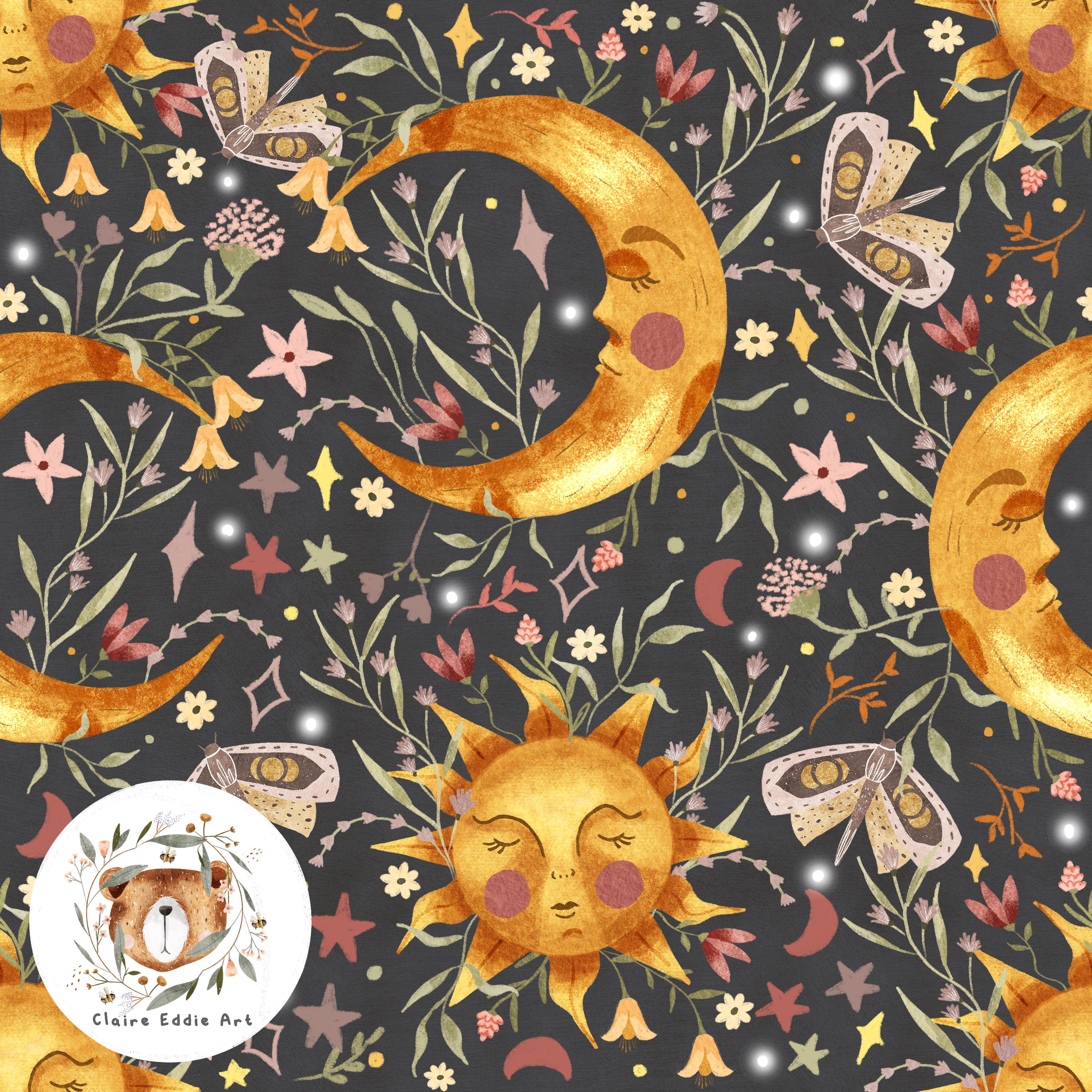 Moon \u0026 Sun Seamless Pattern Astrology Digital Paper Celestial Repeat Pattern  for Fabric Tarot Seamless BOHO Fabric Hippie Seamless Space - Etsy, image size:3000x3000