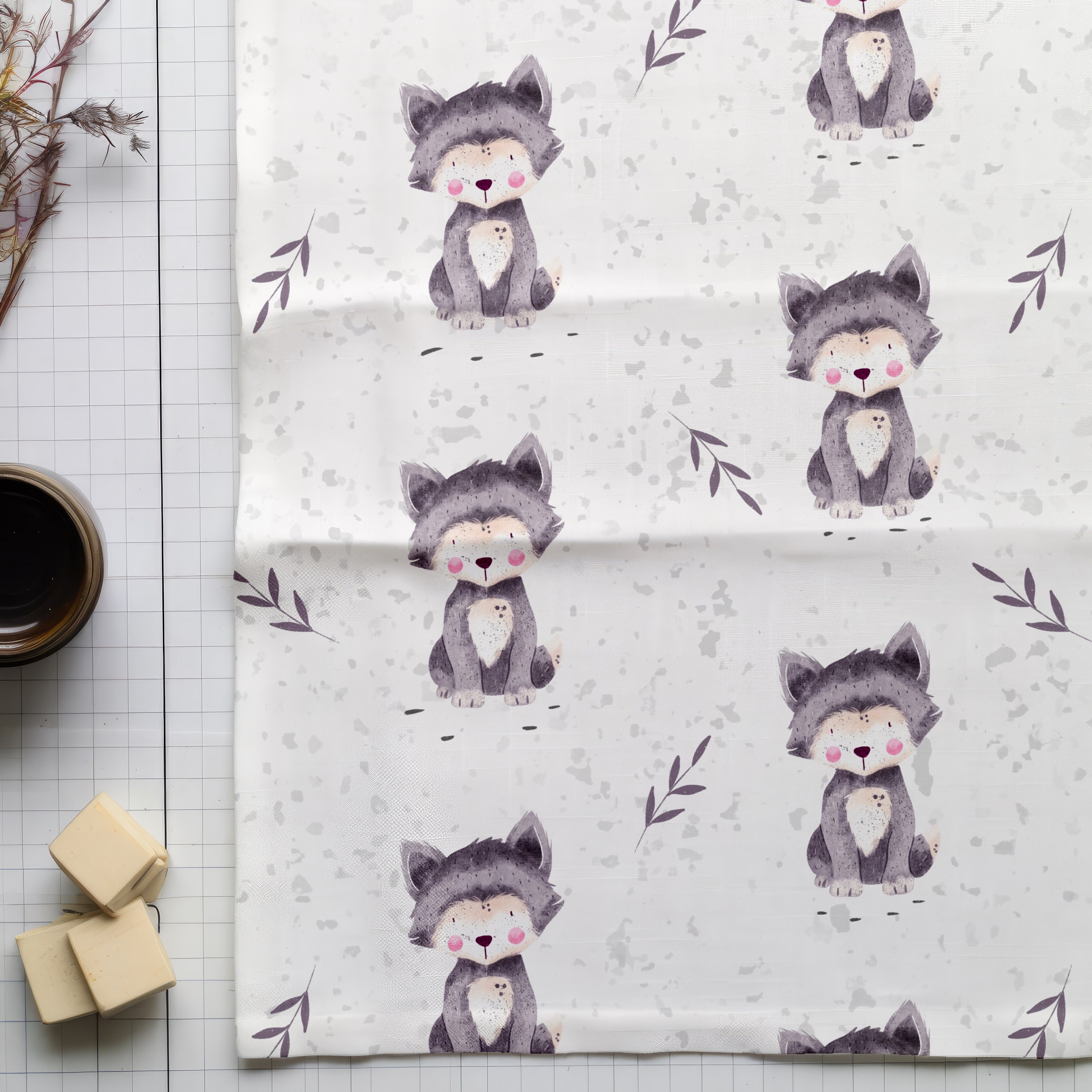 Cute Wolf Seamless Pattern Little Wolf Repeating Pattern for Fabric ...