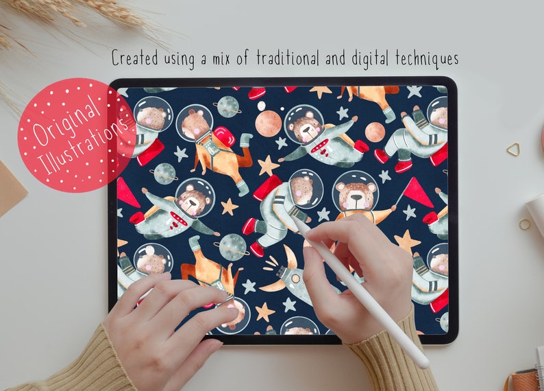 Space Seamless Pattern Astronaut Seamless Digital Paper Space Repeat ...