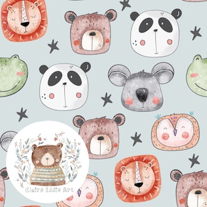 Padrão de repetição de animal fofo para tecido Animal papel digital Koala arquivo sem costura Padrão de leão Panda sem costura Crianças padrões BOHO para meninos Azul