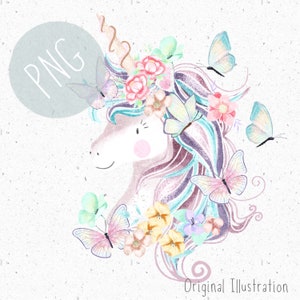 PNG für Sublimation Einhorn Clipart Magisches Einhorn PNG Kleines Mädchen Clipart Mädchen Kinderzimmer PNG Märchen Sublimation Baby Girl png Schmetterling