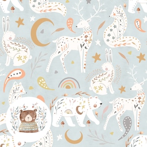Folk Art Modèle sans couture pour tissu Espace répétant la conception pour les enfants Bébé garçon fichier sans couture Modèle d’animaux mignons Conception textile de bébé rétro
