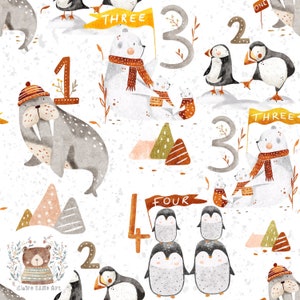 Modèle sans couture d'animaux de Noël Fichier sans couture de nombres d'animaux macareux motif de répétition pour le tissu Papier numérique d'hiver Papier de scrapbooking arctique