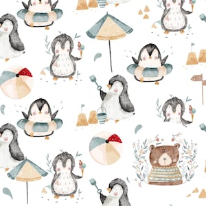 Patrón sin costuras Pingüino Papel digital sin costuras Pingüino Papel de álbum de recortes Patrón de repetición de verano para tela Patrón junto al mar Pingüino digital
