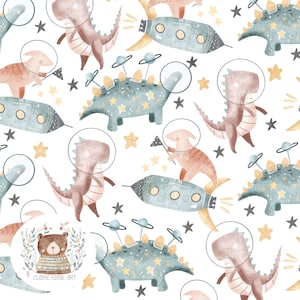 Patrón sin costuras Espacio Papel digital sin costuras Patrón sin costuras Dinosaurio Scrapbook Papel Espacio Repetir patrón para tela Diseño de ropa para niños