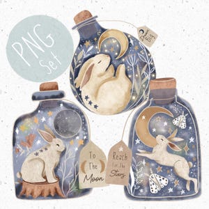 3 PNG para sublimación Pascua PNG Conejo para niños Clipart Ropa de bebé PNG Conejito Clipart Espacio Png Luna Clipart Estrellas descargar bosque