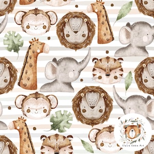 Modello senza cuciture giungla Scimmia Carta digitale Tigre Ripeti modello per tessuto Elefante Giraffa senza cuciture Modello animale selvatico safari senza cuciture