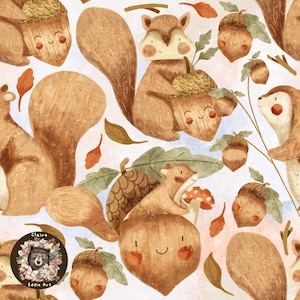 Automne transparente motif écureuil papier numérique forêt Scrapbooking papier automne répéter motif pour tissu gland fichier numérique forêt sans couture