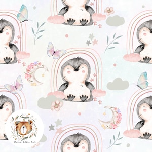 Patrón sin costuras pastel Patrón de repetición de pingüino para tela Lindo archivo de pingüino Es un patrón sin costuras de niña Descarga de luna Nubes sin costuras