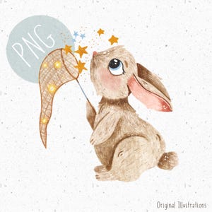 Rabbit PNG for Sublimation Woodland PNG Kids Clothing bunny Clipart Cute rabbit PNG New Baby Sublimation Space Download stars clipart forest
