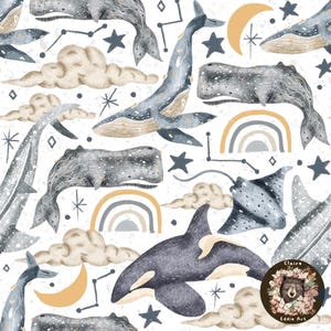 Nautical Seamless Pattern Whale Digital Paper Blue Whale Repeat Pattern ...