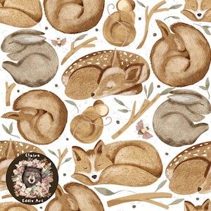 Modèle sans couture des bois, animal des bois, papier numérique, souris, motif forêt, motif répété pour tissu, renard, chevreuil, lapin sans couture