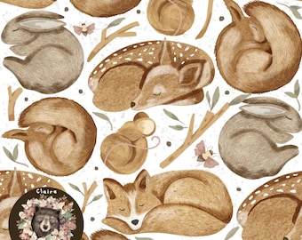 Woodland Seamless Pattern Cute Woodland animal Digital Paper mouse pattern Forest Repeat Pattern for fabric Fox pattern Deer Seamless rabbit