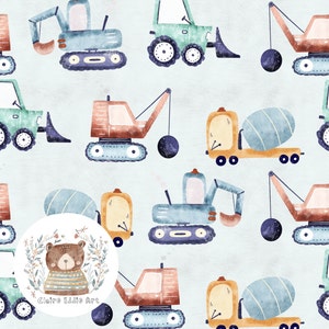 Costruzione veicolo Seamless Pattern Boy Trasporto modello di ripetizione per tessuto Escavatore file senza soluzione di continuità Modello di betoniera Baby Boy Seamless