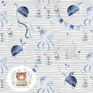 Meeresschildkröte Musterdesign Niedliches Oktopus Digitales Papier Unterwasser Scrapbook Papier Nautisch Rapportmuster für Stoff Meeresleben Stoffdatei