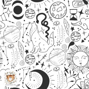 Moon & Stars seamless pattern Tarot digital paper celestial repeat pattern for fabric Psychic seamless Space fabric file Wolf pattern Sun
