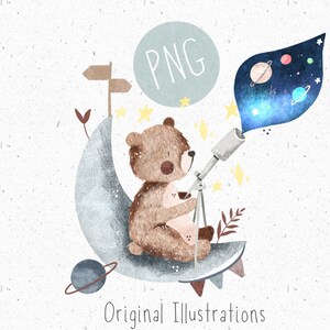PNG voor sublimatie, ruimte PNG, png kinderkleding, maan png-bestand, ruimte clipart, maan clipart, png commercieel gebruik, Bear digitaal bestand