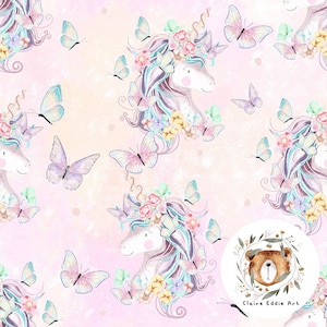 Pastell Einhorn nahtlose Muster Baby Mädchen nahtlose Datei Schmetterling Stoff Mädchen Fantasie Themen digitales Papier Märchen Rapportmuster Pink