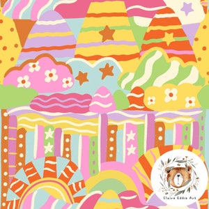 Motif de répétition hippie en papier pour scrapbooking BOHO groovy pour tissu motif funky vêtements enfant tissu psychédélique impression géométrique