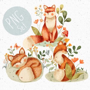 3 renard PNGs pour sublimation Woodland PNG ensemble forêt Clipart vêtement enfant renard png printemps clipart mignons renards png forêt animaux clipart bébé png