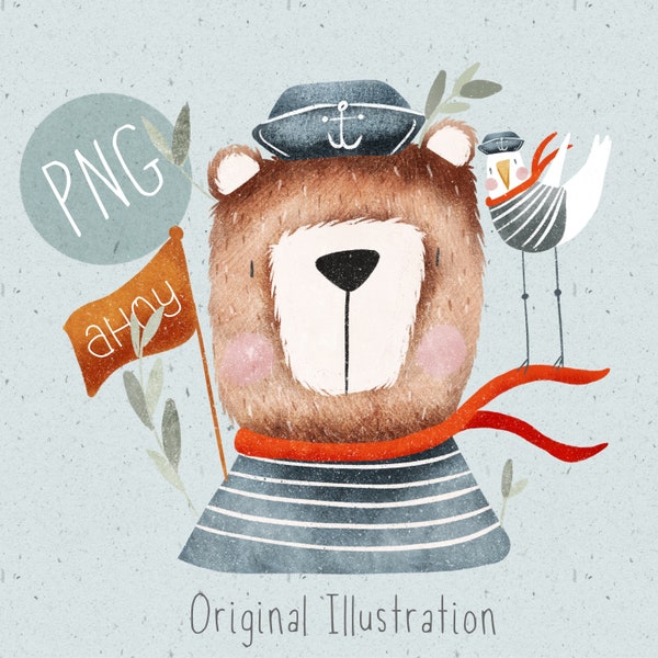 PNG for Sublimation, Nautical PNG, PNG Kids Clothing, Nautical png file, Bear Clipart, Nautical Clipart, png Commercial, png Bear Graphic