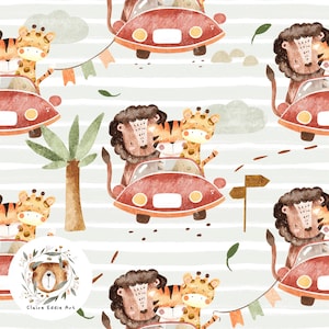 Modello senza cuciture Leone Carta digitale Giungla Scrapbook Carta Giraffa Modello ripetuto per tessuto Ghepardo Modello Safari senza soluzione di continuità Auto senza soluzione di continuità