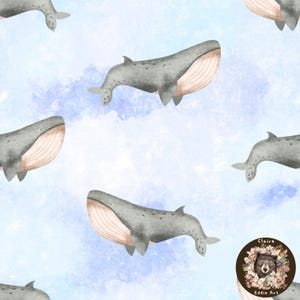Wzór wieloryba bez szwu, powtarzalny wzór marynistyczny na tkaninę, papiery cyfrowe, niebieski wieloryb, bezszwowy wzór zwierząt oceanicznych, podwodny bezszwowy wzór