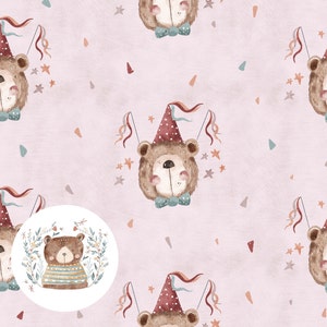 Padrão sem emendas de aniversário de floresta para tecido, papel digital, urso de aniversário, papel para scrapbook, padrão sem emenda rosa, arquivo comercial de repetição