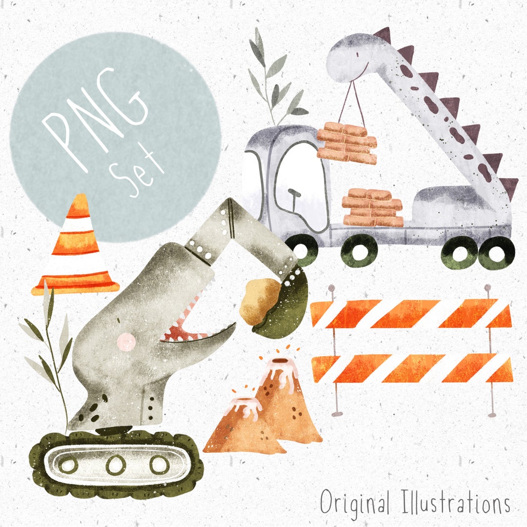 Set of 5 Pngs for Sublimation Dinosaur PNG Bundle Construction Clipart ...