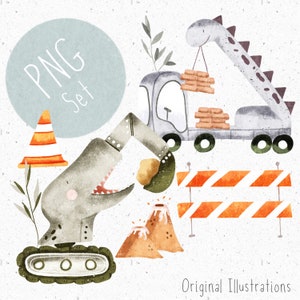 Set von 5 PNGs für Sublimation Dinosaurier PNG Bundle Bau Clipart Jungen Digger png Niedliche Dino Clipart Transport Grafik Jungen Kinderzimmer Kunst
