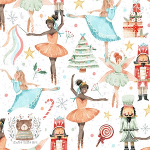 Padrão sem emenda de quebra-nozes, padrão de repetição para tecido, arquivo sem costura de natal, bailarina, sublimação, padrão de balé, crianças, festivo, sem costura