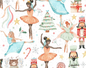Patrón sin costuras Cascanueces Patrón repetitivo para tela Navidad Archivo sin costuras Bailarina Sublimación Ballet Patrón Niños Festivo sin costuras