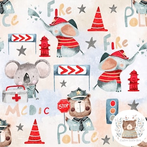 Vigile del fuoco Seamless Pattern La polizia ripete il modello per il tessuto Costruzione senza soluzione di continuità documenti digitali di emergenza Carta per album dei soccorritori