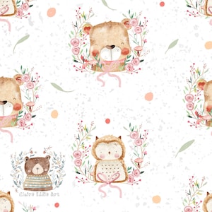 Baby Girl Seamless Pattern Nuevo patrón de repetición de bebé para tela Archivo sin costuras de recién nacido Es un patrón sin costuras de niña Oso de papel digital Cute Owl