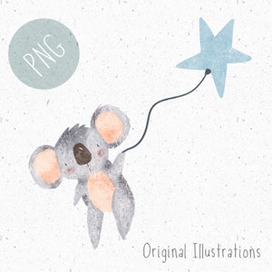 PNG für Sublimation, Koala PNG, PNG Kinderkleidung, Weltraum png, Koala Clipart, Niedlicher Koala Clipart, png Kommerziell, Stern Clipart, Stern png