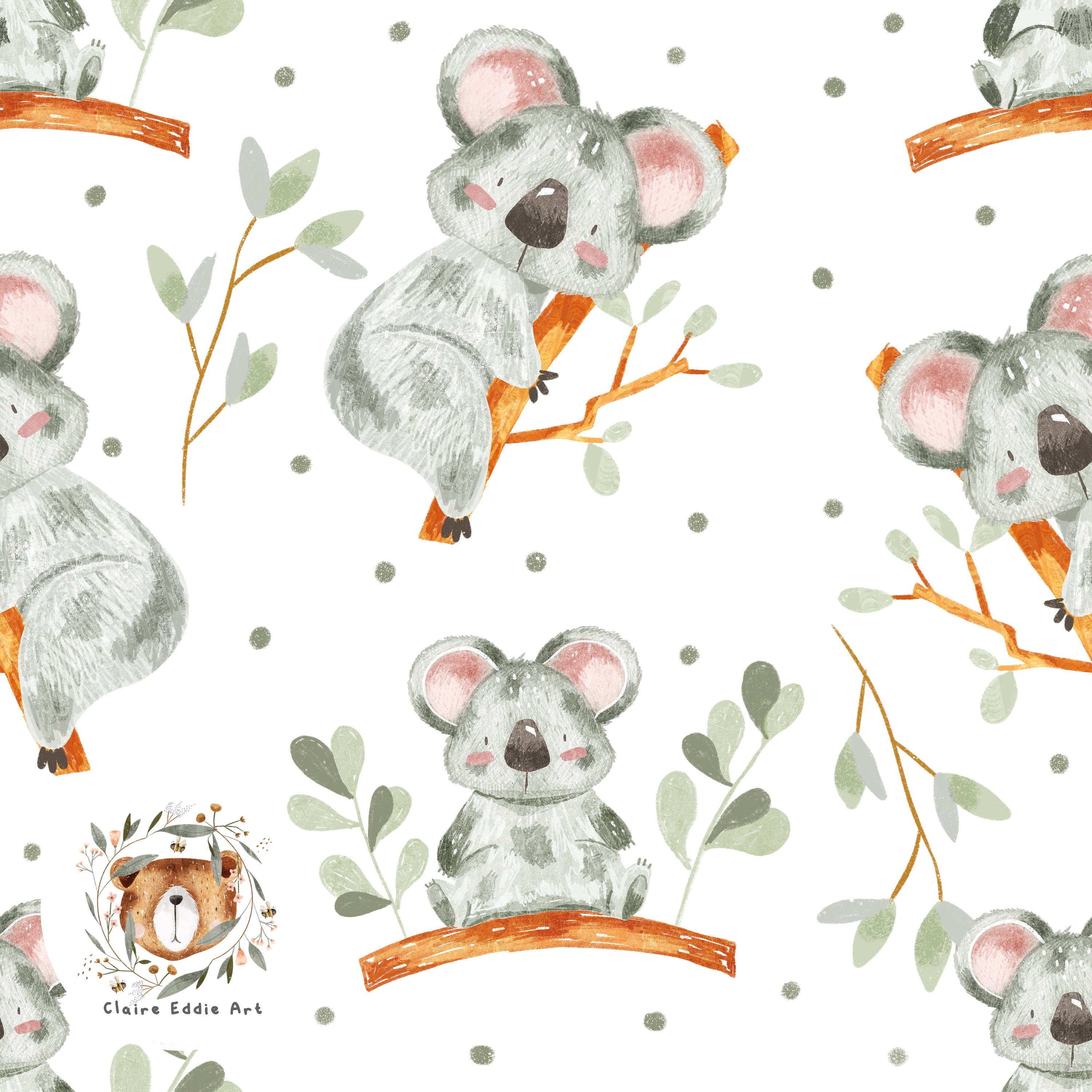 Koala Seamless Pattern Jungle Animal Repeat Pattern for Fabric Cute ...