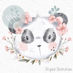 PNG para sublimación Panda PNG Floral Clipart Baby Girl PNG Safari sublimación Lindo bebé animal png Jungle animal Clipart Panda Bear Transfer