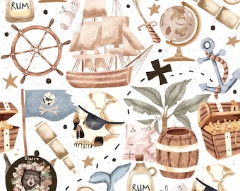 Pirate Seamless File Boys repeat pattern for fabric Pirate Ship sublimation Nautical digital papers Skull scrapbook Sea seamless pattern