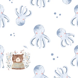 Modello senza cuciture Octopus Carta digitale Carta per album nautico Sotto il mare Ripeti il modello per tessuto File senza giunture di Octopus Sott'acqua