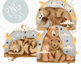 3 PNGs for Sublimation, Cute Bear PNG set, png Kid Clothing, Mama Bear png, Cute Bear Clipart, Woodland Clipart, forest png, png Commercial