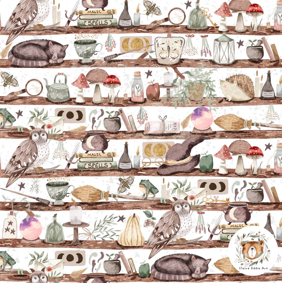 Witchy Halloween Seamless File Witch Repeat Pattern Witches House ...