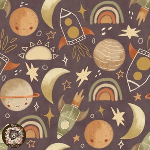 Outer Space Seamless Pattern Spaceman Seamless Digital Paper Rocket repeat pattern for fabric Planets Seamless file Galaxy Sublimation Moon