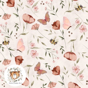 Schmetterling Seamless Pattern Florales wiederholendes Muster für Stoff nahtlose Blumen-Design Frühling nahtlose Datei Bumblebee Muster kleine Mädchen