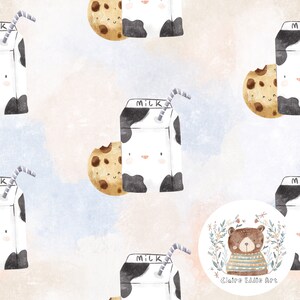 Milch & Kekse Seamless Datei Kinder Digital Papier Kuchen Rapportmuster für Stoff New Baby nahtlose Muster Kekse Scrapbook Papier Hand gezeichnet