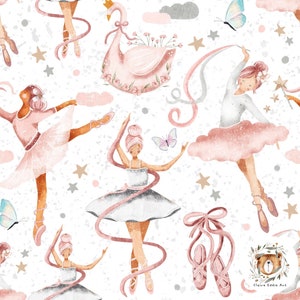 Ballerina Seamless File Le ragazze ripetono il modello per il tessuto Sublimazione della ballerina Carte digitali rosa Carta per album di balletto Baby Girl Seamless